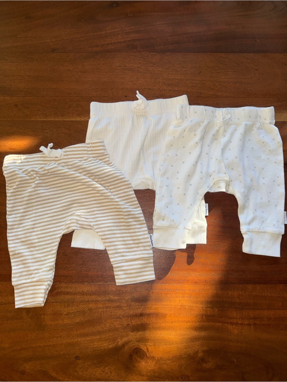 Gerber Neutral Baby Leggings Set - White & Tan Stripes